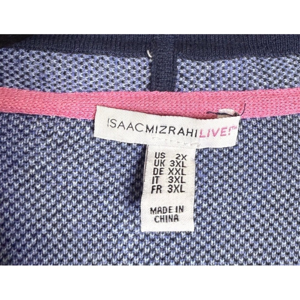 Isaac Mizrahi Womens 2X Jacquard Floral Sweater Cardigan Blue Pockets Belt - Picture 4 of 9